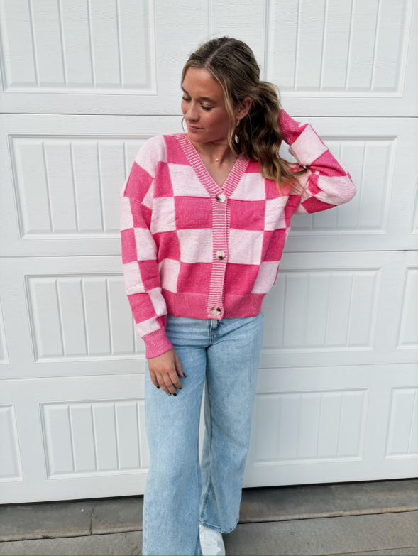 1. Pink Checkered Sweater