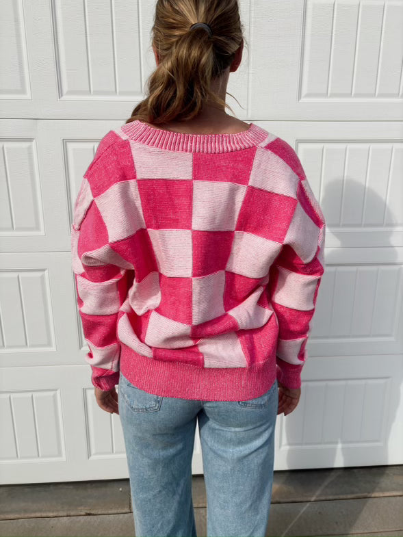 1. Pink Checkered Sweater